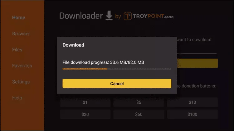 Downloader showing the file download progress bar